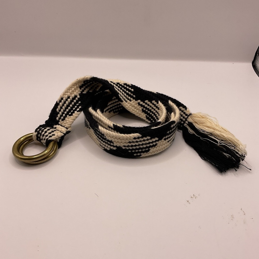 Madewell Cream and Black Design Circle Buckle Braided Belt Checkerboard Pattern